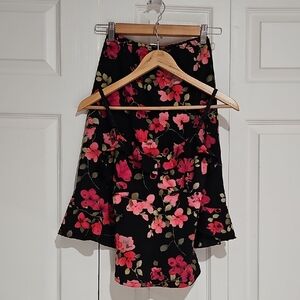 ✨ La Belle Vintage Floral 2-Piece Set Black Pink Top & Skirt Made in USA Size S